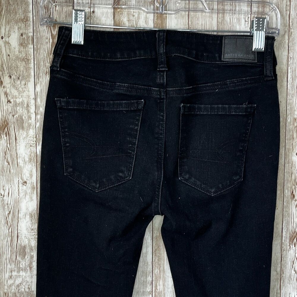 American Eagle Jegging Skinny Jean Women 00 Short Black Denim Stretch Distressed
